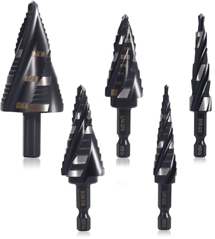 Step Drill Bit (Metric) Hss Drill Bit for Aluminum, Wood, Plastic, Metal | 5 Pack HSS Step Cone Drill Bits, 118° Split Point, Multi Size High Speed Steel Bits for Hard Steel Deep Hole Drilling