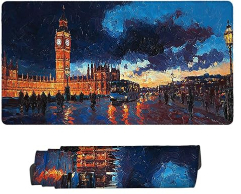 Mauspad XXL 600 x 300 x 3mm Gaming Mousepad mit Vernähte Kanten - Wasserfest - Mauspad für PC mit Glatter Oberfläche Die Londoner Uhr Mousepad, Maus Pad für alle Maustypen, Zubehör für Büro x-576