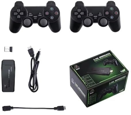 Retro Gaming Konsole Kabellos, 20.000+ Eingebaute Spiele, 9 Emulatoren, 4K HD, 2 Wireless Game Controller, Plug and Play für TV, Schwarz