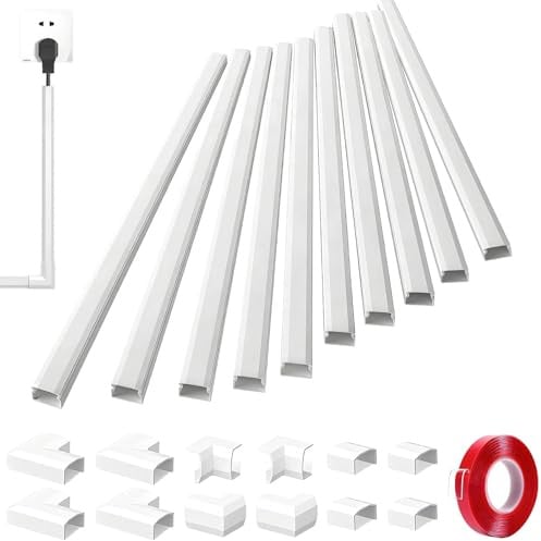 4M Cable Trunking Kit, Self Adhesive Wire Trunking for Wall, Cable Management to Hide Wires on Wall, Paintable Conduit Trunking for TV Cords, White Cable Cover