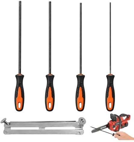 4 Piezas Lima para Motosierra, Lima Afilar Cadena Motosierras profesional, con Soporte para Lima, Fabricado en Acero de Alta Resistencia, Resistente y de Larga Duración 3,2 mm, 4,0 mm, 4,8 mm, 5,5mm