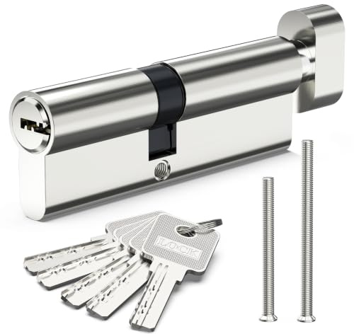 Valorada 40/50T Euro Cylinder Door Lock (90mm), Thumb Turn Barrel Lock | UPVC Door Lock with 5Keys, Nickel Plated Finish, Anti-Pick, Anti-Bump for UPVC, Wooden Doors, Composite Doors