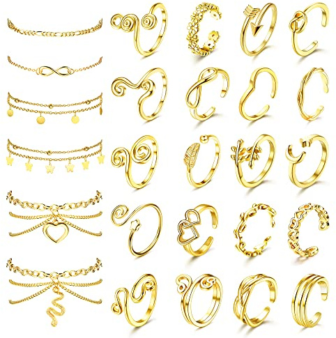 Kakonia Anillo Pie Pulsera Tobilleras de Plata Oro para Mujer Ajustable Abierto Anillos para Dedo Tobillera Impermeable Tobillera Pulsera Anillo Pie de Mujer Tobilleras Joyería Para Pies de Playa