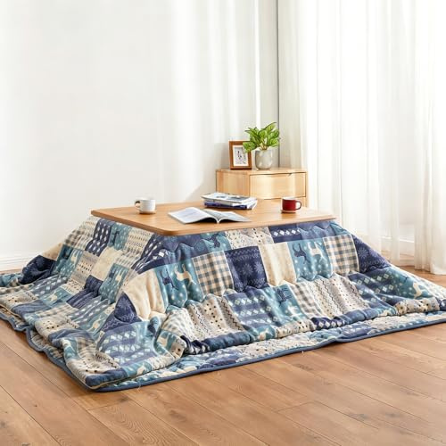 Kchsdool Japanischer Kotatsu-Tisch aus Massivholz, niedriger Schreibtisch mit integrierter Heizung, traditionelles wärmendes Möbelstück für den Winter im Wohnzimmer Einer Wohnung(Natural,80cm)