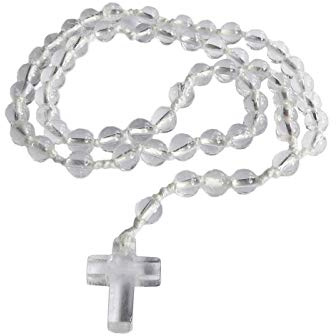 Ulrike Schmitt Edelsteinkreationen Rosenkranz Bergkristall 59 Kugeln mit Kreuz, Unisex, Halskette, Ohne Metall, Klassisch, 29 cm, Wei, Rund, Quarz, Bergkristall