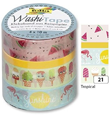 folia 26421 Deko-Klebeband Washi-Tape Tropical, 4er Set