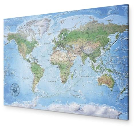 Pinnwand B&D XXL - deutsche Weltkarte zum pinnen - Pinnwand & Leinwandbild 90x60 cm 1 Teilig Kunstdruck modern Wandbilder XXL Wanddekoration Design Wand Bild - Landkarte k-A-0154-v-a