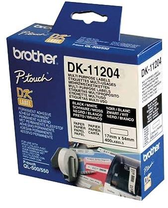 Brother DK-11204 Etiketten Rolle 54 x 17mm Papier Weiß 400 St. Permanent DK11204 Adress-Etiketten Schwarz,weiß