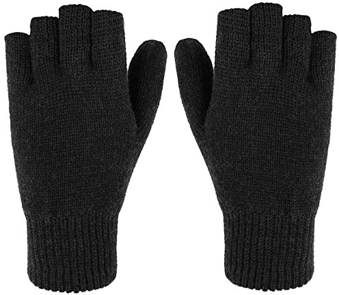 Blackshirt Company Handschuhe gefüttert Fingerlose Herren Strick Handschuhe Schwarz Farbe Schwarz