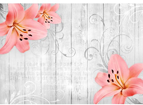 Runa Art Fototapete Blumen Lilien Holz 352 x 250 cm Vlies Tapeten XXL Moderne Wandtapete Wohnzimmer Schlafzimmer Schwarz Rot 9317011c