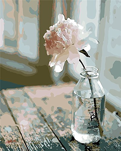 YEESAM ART Novedoso cuadro por números para adultos – Flor en la botella 16 x 20 pulgadas lona lona – DIY pintura al óleo pintura regalo Navidad