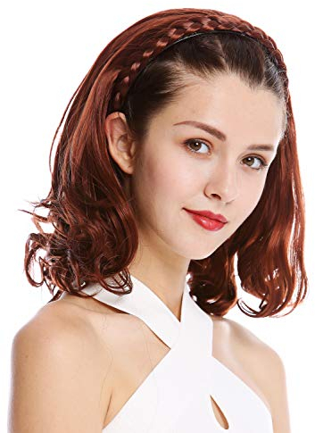 WIG ME UP - TYW60876H-130 Halbperücke Haarteil edel geflochtener Haarreif schulterlang 45 cm gelockte Spitzen Rot Kupfer