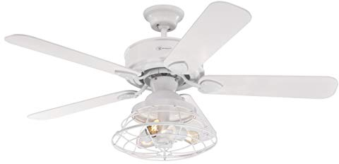 Westinghouse Lighting 7220940 Ventilatori da Soffitto per Interni Barnett da 122 Cm, Kit di Luce LED Dimmerabile con Paralume a Gabbia, Telecomando Incluso 55 W, Bianco