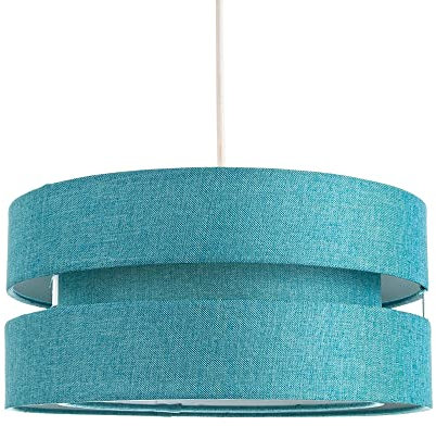 Contemporary Quality Teal Linen Fabric Triple Tier Ceiling Pendant Light Shade | 60w Maximum | Designer Style | 26cm Diameter by Happy Homewares
