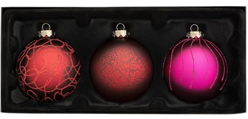 WeRChristmas Christbaumkugeln aus Glas, Rot/Violett, 3 Stück
