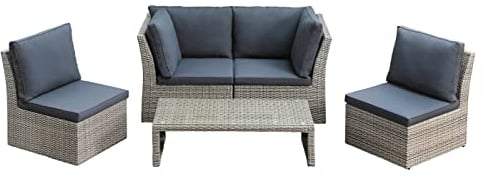 Dehner Gartenmöbel Geflecht-Lounge Rom, inkl. Polster, 5-teilig, Aluminium/Kunststoff/Polyester/Glas, grau/braun
