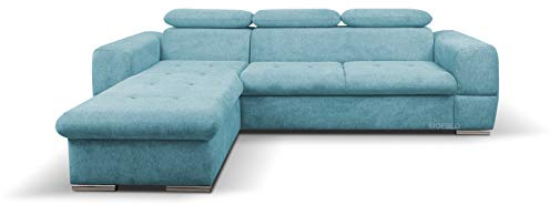 MOEBLO Ecksofa mit Schlaffunktion und Bettkasten Sofa Couch L-Form Polstergarnitur Wohnlandschaft Polstersofa mit Ottomane Couchgranitur mit Bettfunktion - Lizbona Mini (Türkis, Ecksofa Links)