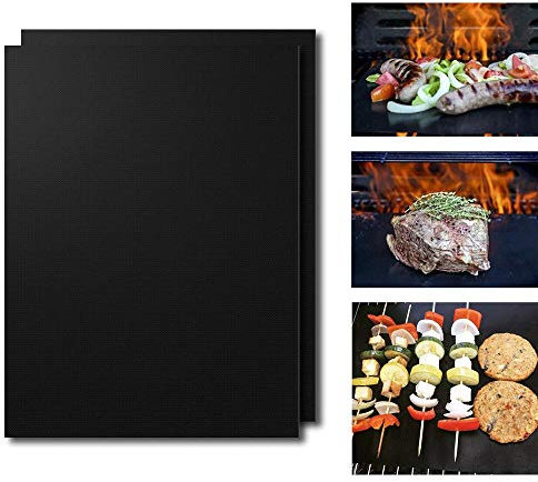 Duorui Grillmatte, antihaftbeschichtet, wiederverwendbar, Teflon-Backnetz, hitzebeständig, schwarz, 2 Bögen
