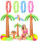 Deluxe Summer Inflatable Accessory Set - 2x 6ft Palm Trees, 3ft Palm Tree, 2x Beachballs, Parrot, Monkey and 4x Hawaiian Leis - Summer Fun Beach Pool Party Fancy Dress Accessory Decorations