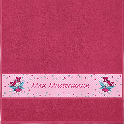 Manutextur Handtuch mit Namen - personalisiert - Motiv Fee 1 - viele Farben & Motive - Dusch-Handtuch - Fuchsia - Größe 50x100 cm - persönliches Geschenk mit Wunsch-Motiv und Wunsch-Name