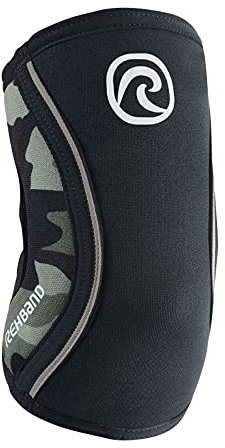 Rehband Ellenbogenbandage aus 5mm SBR/Neopren, Ellenbogen Sleeve für Kraftsport, anatomisches Design, rutschfest & enganliegend für Damen & Herren, Farbe:Camo, Größe:XS