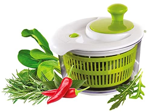 TAVIALO Gourmet Salatschleuder klein 2,6L mit Deckel, Hochwertige Schleuder BPA-Freies, Transparent/Weiß/Grün, Plastik mit Kurbelantrieb, Salatschüssel kunststoff