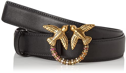 Pinko Love Berry H3 Belt Vit.Seta Je Cintura, Z99q_Nero-Antique Gold, XS Donna