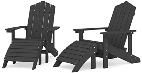 vidaXL 2X Adirondack Gartenstuhl Gartenmöbel Gartensessel Stuhl Terrassenstuhl Balkonstuhl Stühle Gartenstühle Sitzgarnitur mit Hockern HDPE Weiß
