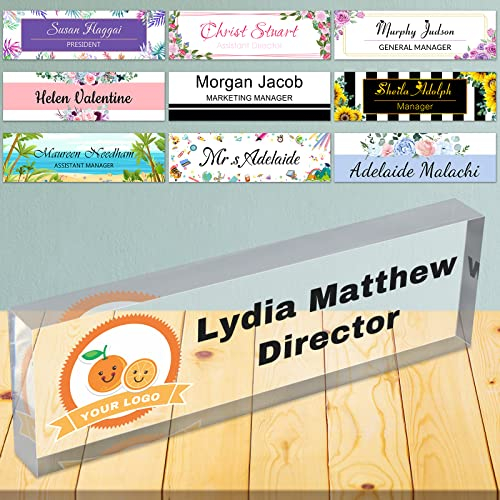 Placa de Nombre Personalizada para Escritorio de Oficina - Vidrio Acrílico Transparente, Decoración para Mujeres o Hombres, 8 x 2.5 Pulgadas