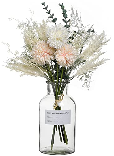 huaao Künstliche Blumen Seidenblumen Kunstblumenstrauß Chrysanthemum Eukalyptus Künstliche Pflanzen Blumenarrangements Dekoration Hochzeit Tisch Mittelstücke, Champage Weiß
