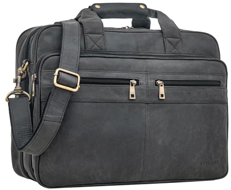 STILORD 'Alexander' Lehrertasche Herren Leder Vintage Aktentasche Laptoptasche Bürotasche Businesstasche groß XXL Umhängetasche mit Dreifachtrenner, Farbe:anthrazit