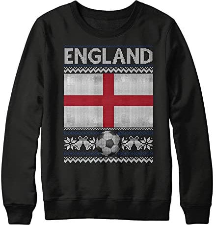 Purple Print House England Christmas Sweatshirt Kids, Ugly English Flag Christmas Jumper, World Football Xmas Gifts for Boys and Girls, English Soccer Supporters Cup Sweater 2022, 7-8 Years, Black