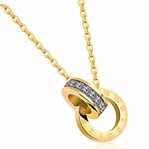 murtoo Women's Necklace Double Circle Pendant Silver Rose Gold Zirconia Interlocking Infinity Pendant Necklace Jewelry Gift for Her (Gold)