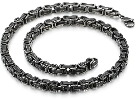 Edelstahl Byzantine Königskette 50 cm, Ketten Herren Schmuck Grau Halskette Edelstahl Lang Breit 8MM Metallkette Vintage