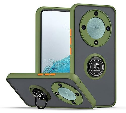 COMAKU Coque pour Honor Magic5 Lite 5G/Magic 5 Lite, Etui Fin et léger Absorption des Chocs Housse Mince avec Bague 360 Degrés Rotation Stand Protection Cover Bumper Case - Armée Verte