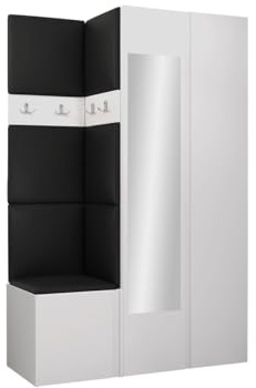 Mirjan24 Garderoben-Set Monati XXVI, Kleiderschrank mit Spiegel, Schuhschrank, 4 Doppelhaken, Kleiderhakenbrett, Gepolstertes Paneel/Wandpaneel, Flurgarderobe Wandgarderobe (Weiß, Soft 011)