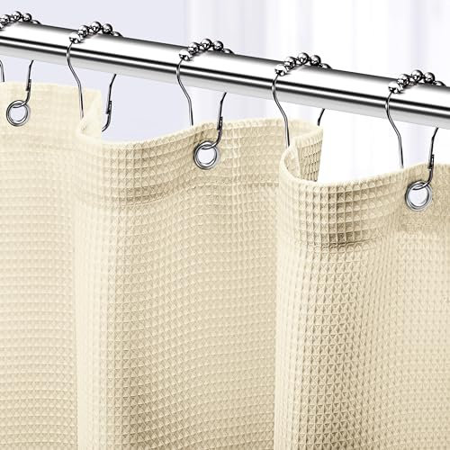 NEATERIZE Duschvorhang, cremefarben, Hotel-Stil, cremefarben, für Badezimmer mit Waffelmuster, 183 x 213 cm, Stoff-Duschvorhang – Cortinas de Baño Elegant