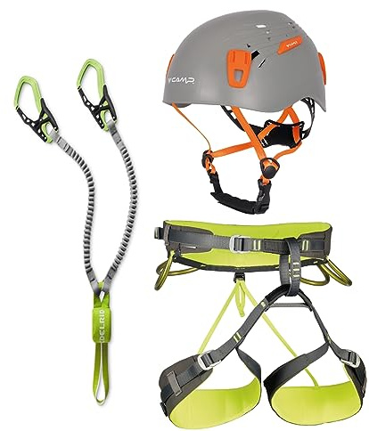 Generisch EDELRID Klettersteigset Cable Kit + Klettergurt Camp Energy + Helm Camp Titan grey 54-62cm (Größe L (Taille 79-89cm, Oberschenkel 60-70cm))