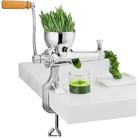 QUTBAG Manual Wheatgrass Juicer Extractor, Desktop Portable Stainless Steel Juicer with Silicone Mat, Home Health Juice Extractor Tool for Celery Kale Spinach Parsley Vegetables