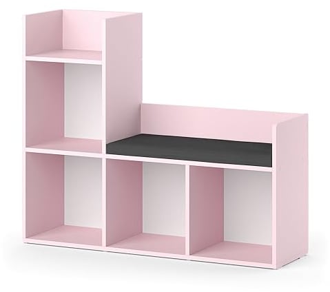 Vicco Kinderregal Luigi, Spielzeugregal mit Sitzbank, Rosa, 107.2 x 88.6 cm ohne Faltboxen