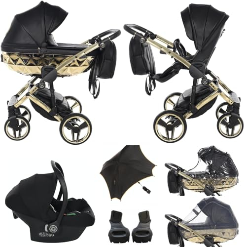 Original Junama Diamond Hand Craft Modulare Systeme Kombikinderwagen 2in1 3in1 4in1 + Original Zubehör Exclusive Prams (3in1, 05 black/gold)