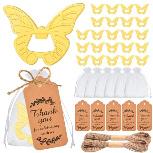 50 Pcs Butterfly Bottle Openers Baby Shower Wedding Party Favors for Guests, Bottle Opener Return Gift and Souvenirs with Organza Bags Thank You Tags, for Butterfly Theme Party Decoration Supplies