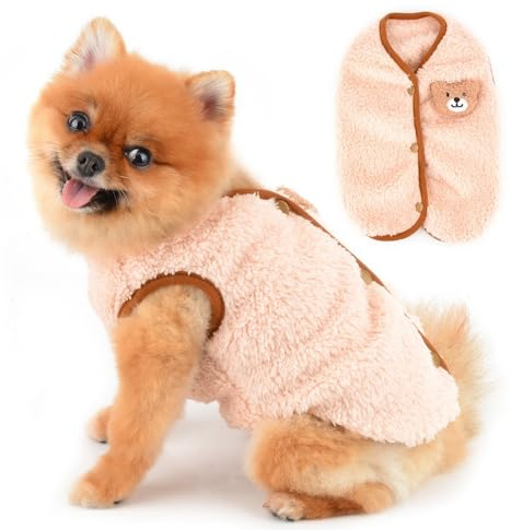 PAIDEFUL Kleine Hunde-Plüsch-Fleece-Weste, solide, weich, bequem, Hundepullover mit Bärenmuster, Knopfleiste, Herbst, Winter, warmer Mantel, Haustierbekleidung, Chihuahua-Kleidung, Katzenkostüm,