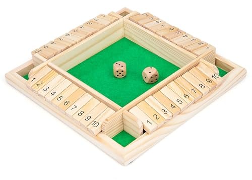 Schließ die Box Würfelspiel Holzbrett Mathe Zahlenspiel Family Pub Bar 1-4 Spieler mit 2 Würfeln, Klassisch Brettspiele, Mathespiele für Erwachsene Kinder 3 4 5