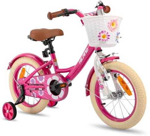 HILAND 16 Zoll Kinderfahrrad für Mädchen Fahrrad 3 4 5 6 Jahren mit Korb Stützräder Rosa