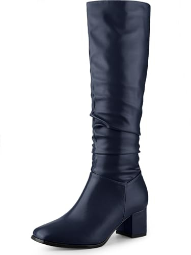 Perphy Stivali alti al ginocchio con tacco spesso punta quadrata per le donne, blu navy, 40.5 EU