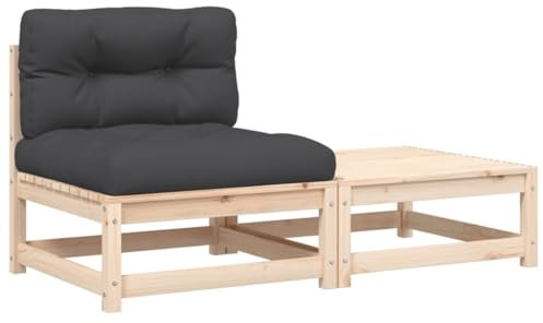 vidaXL Gartensofa ohne Armlehnen, Modular Sofa mit Kissen Hocker, Gartensessel mit Lattenrost, Relaxsessel Lounge Sessel Gartenmöbel