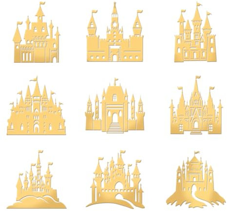 OLYCRAFT 9 Stück 4x4cm Schloss Goldene Metallaufkleber Fantasy Themenaufkleber Selbstklebende Energieaufkleber Goldene Epoxidaufkleber Für DIY Sammelalben Epoxidharzdekoration