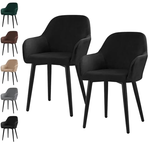 Alishomtll Stretch Samt Stuhlhussen 2er Set Universal Sesselbezug Stuhlbezug mit Armlehnen Abnehmbare Waschbar Esszimmerstühle Bezug für Küche Esszimmer Bankett Hochzeit Party (Schwarz, 2 Stück)