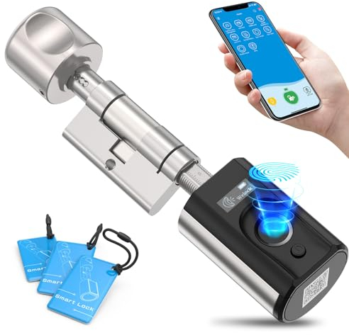 WELOCK TouchEBL61 Türschloss Fingerabdruck,Fingerabdruck Schloss,Elektronisches Türschloss mit RFID Karte, Fingerabdruck Schloss mit Bluetooth WiFi,elektronischer schließzylinder für 30-70mm